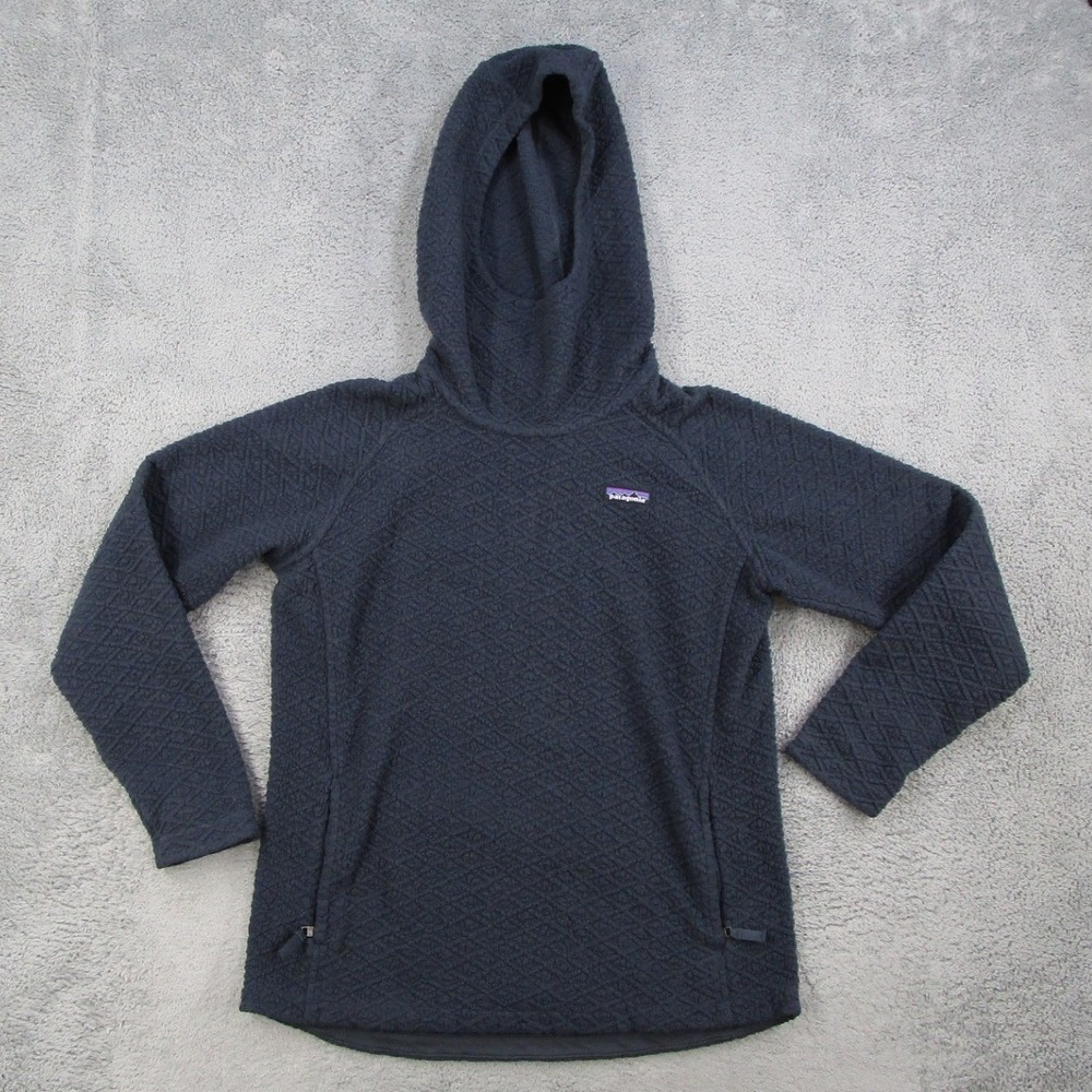 Patagonia Capra Hoodie Women Large Blue Diamond Quilted Fleece Pullover 25105